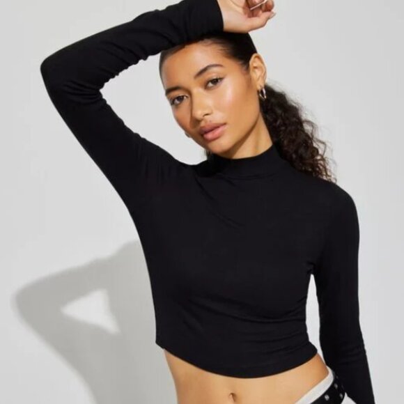 GARAGE Black Mock(Turtle) Neck Long Sleeve Cropped Top - Picture 1 of 5